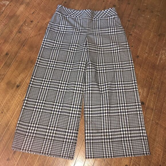 Trina Turk wide leg plaid business casual flat front size 0 trousers - Picture 1 of 4